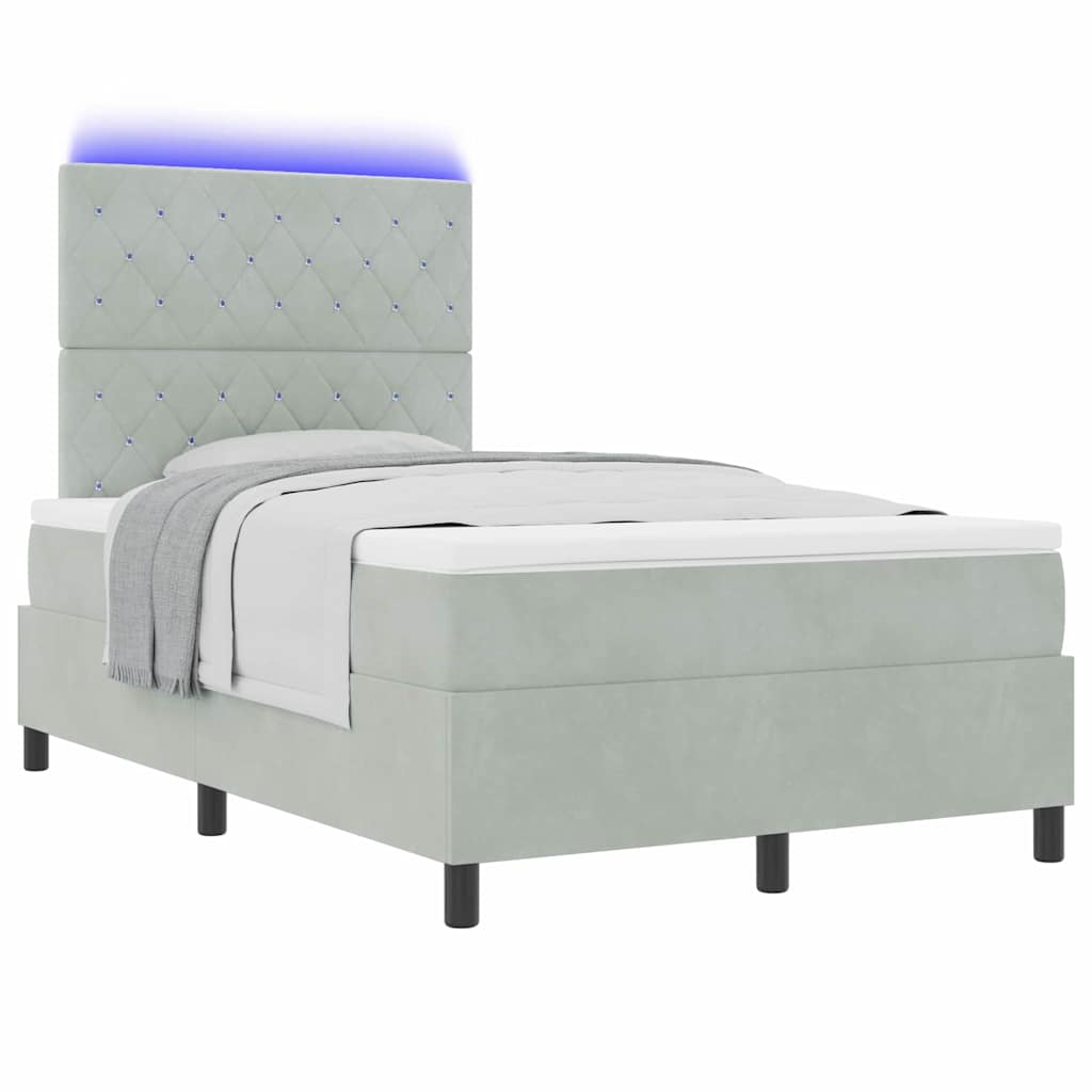 Letto a Sorgente LED Grigio chiaro 120 x 190 cm Velluto | homemem39