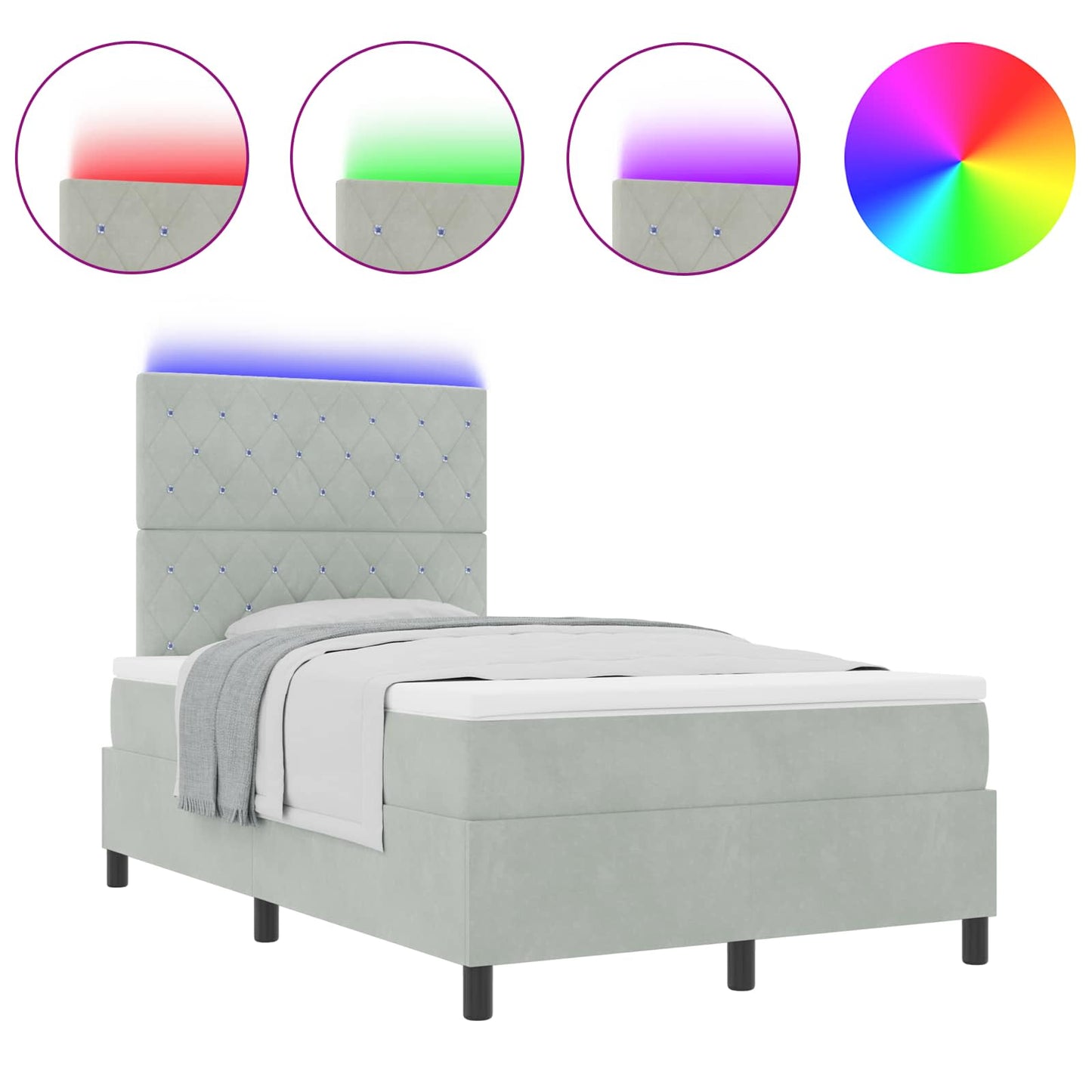 Letto a Sorgente LED Grigio chiaro 120 x 200 cm Tessuto