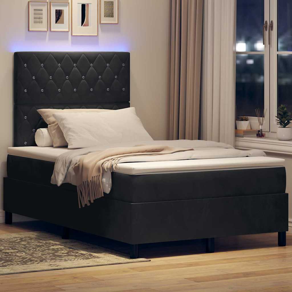 Letto a Sorgente LED con materasso Nero 120 x 200 cm Tessuto