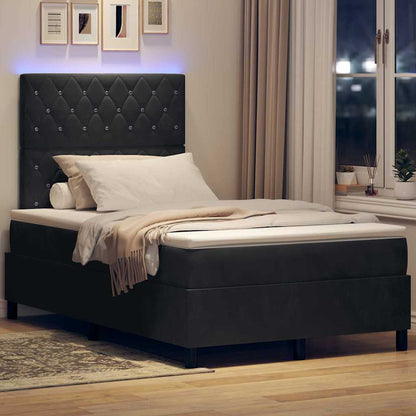 Letto a Sorgente LED con materasso Nero 120 x 200 cm Tessuto