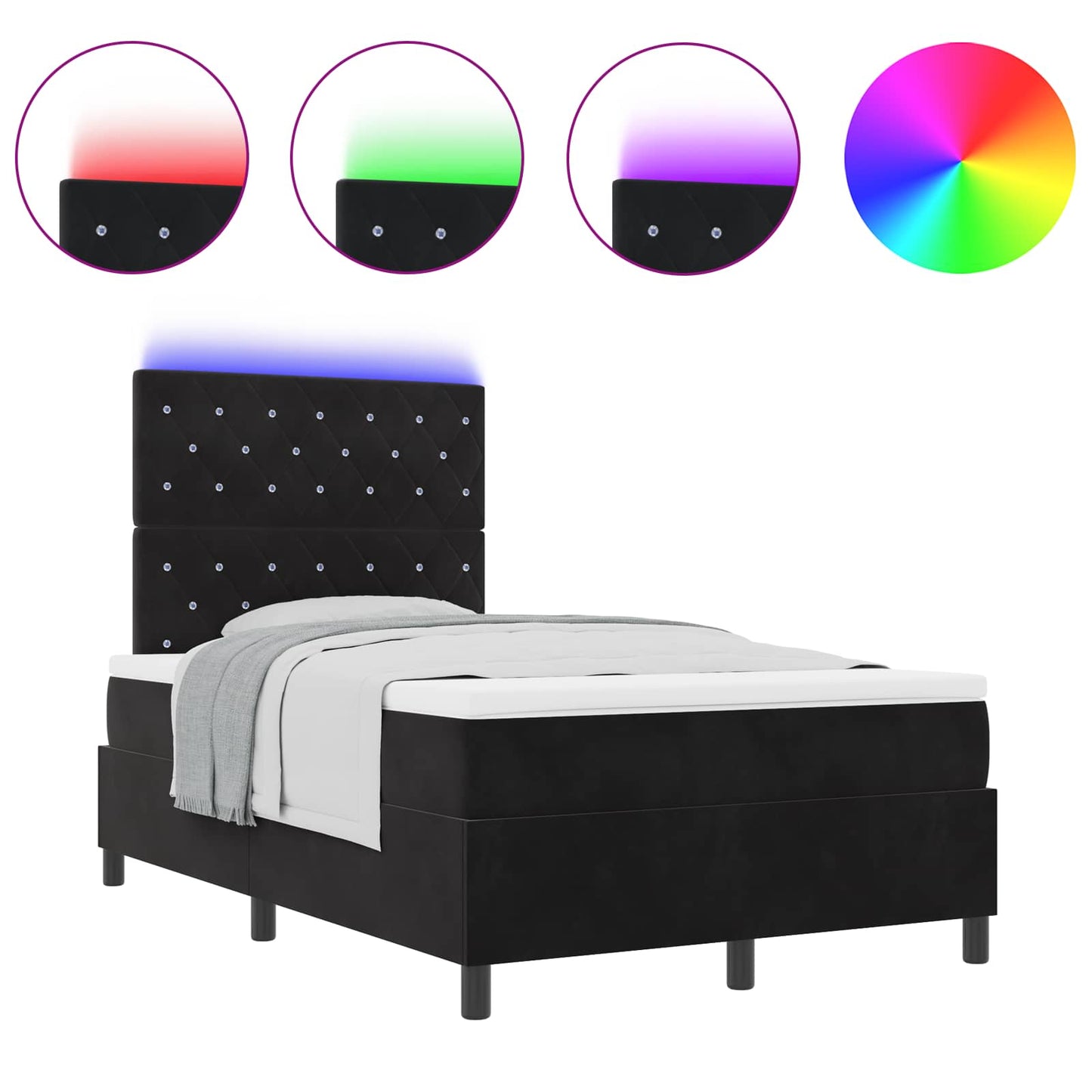 Letto a Sorgente LED con materasso Nero 120 x 200 cm Tessuto