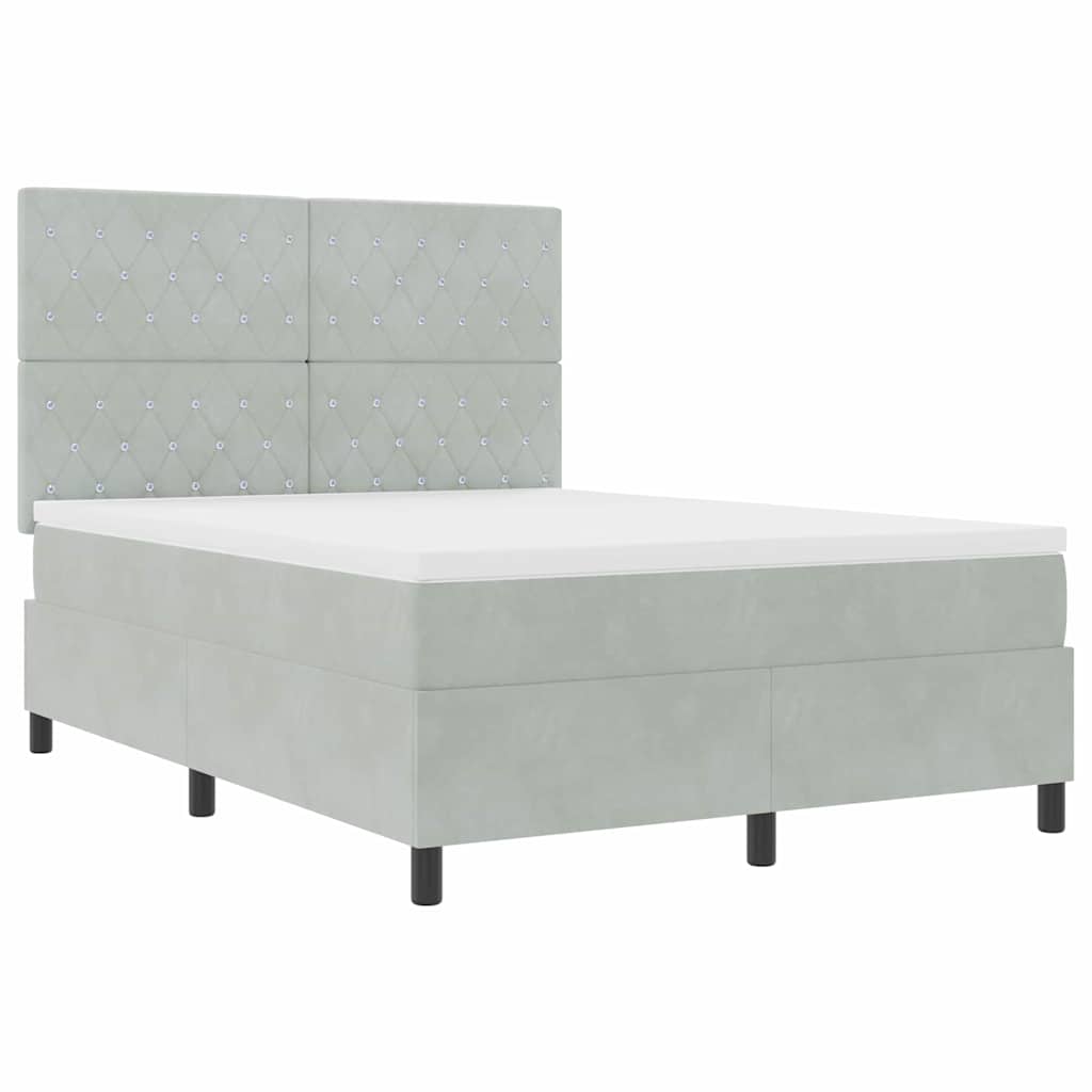 Letto a Sorgente LED Grigio chiaro 140 x 190 cm Velluto | homemem39