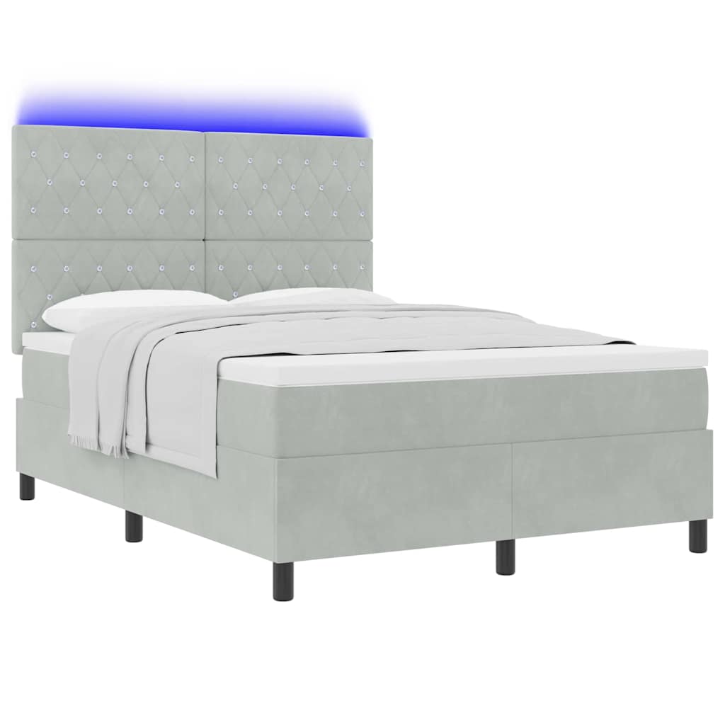 Letto a Sorgente LED Grigio chiaro 140 x 190 cm Velluto | homemem39