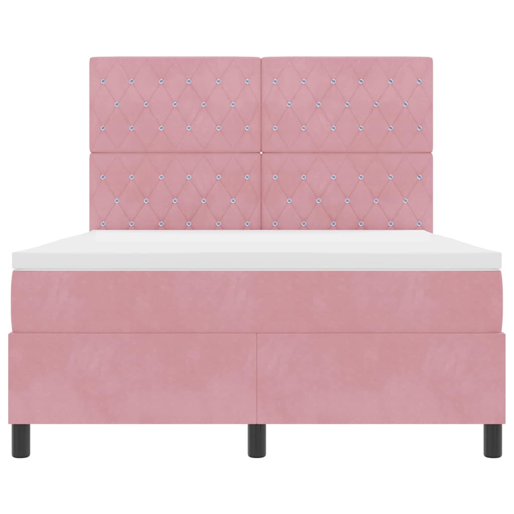 Letto a Sorgente LED con materasso Rosa 140 x 190 cm Velluto | homemem39