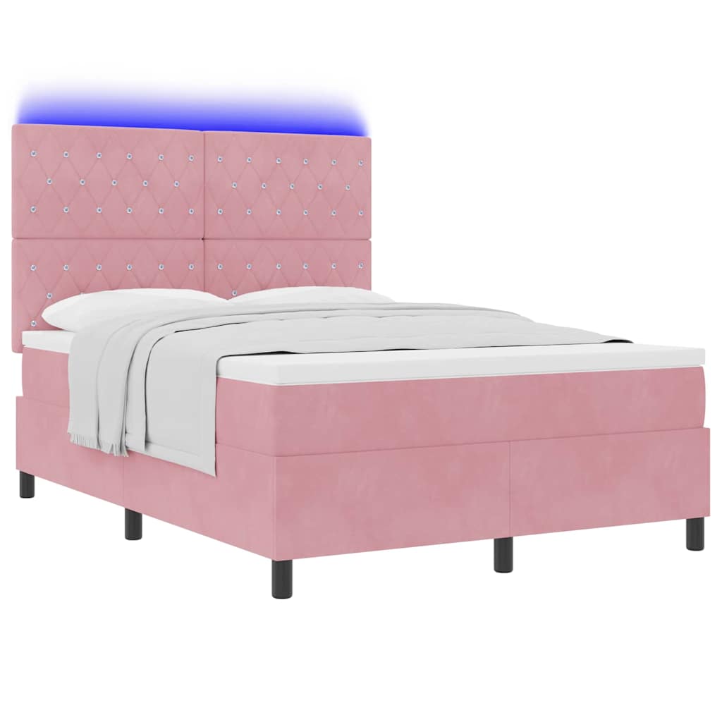 Letto a Sorgente LED con materasso Rosa 140 x 190 cm Velluto | homemem39