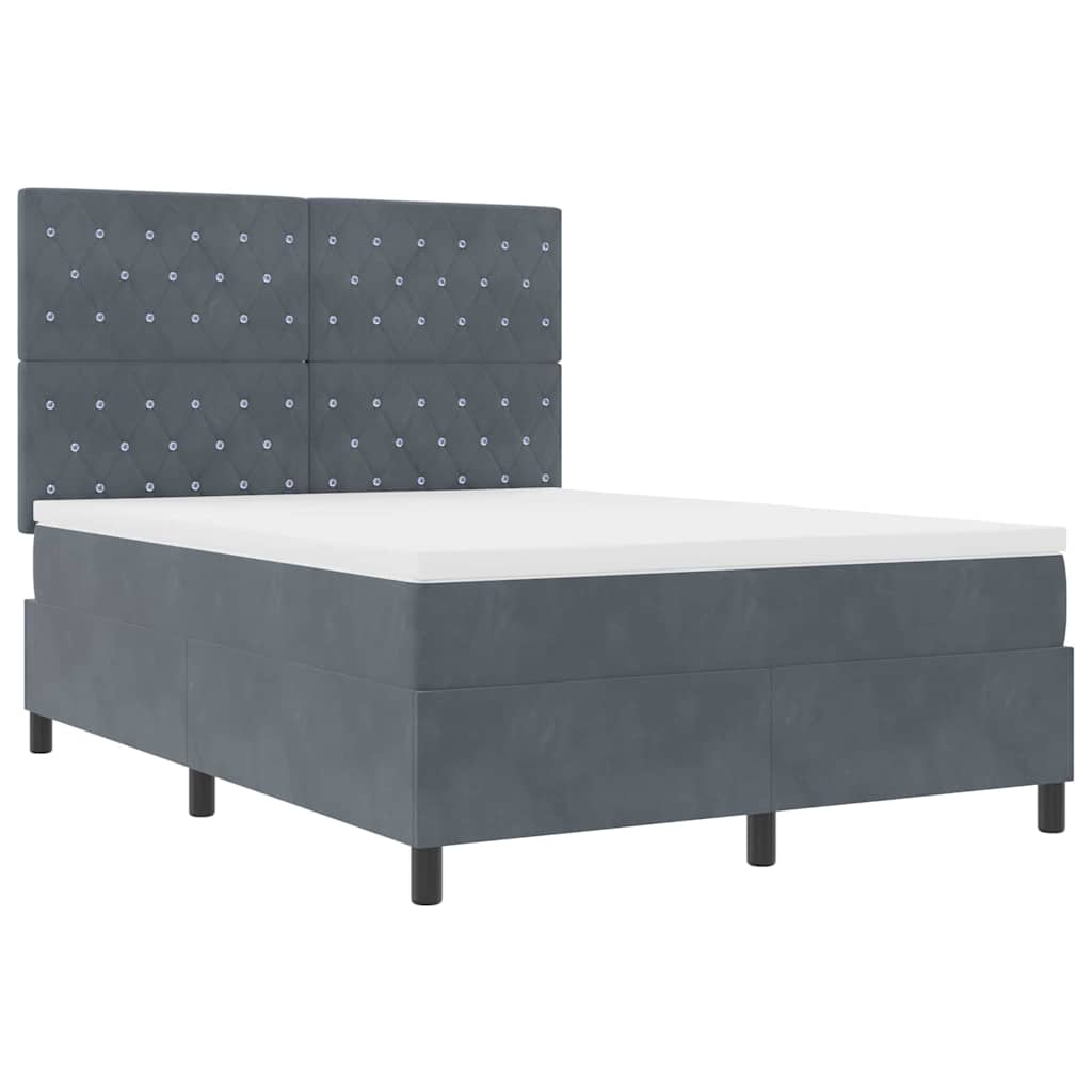 Letto a molle con materasso Grigio scuro 140 x 200 cm Velluto