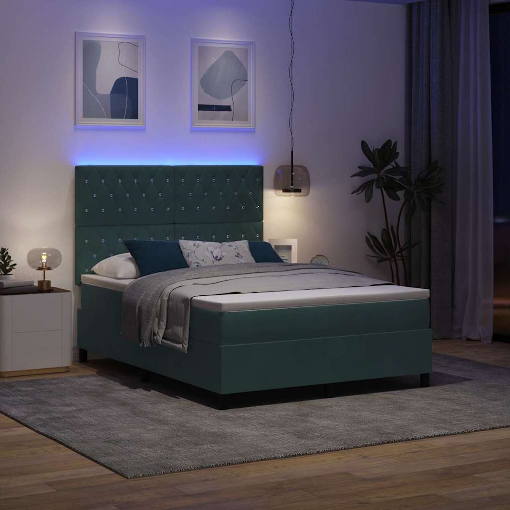 Letto a Sorgente LED Verde Scuro 140 x 200 cm Velluto | homemem39