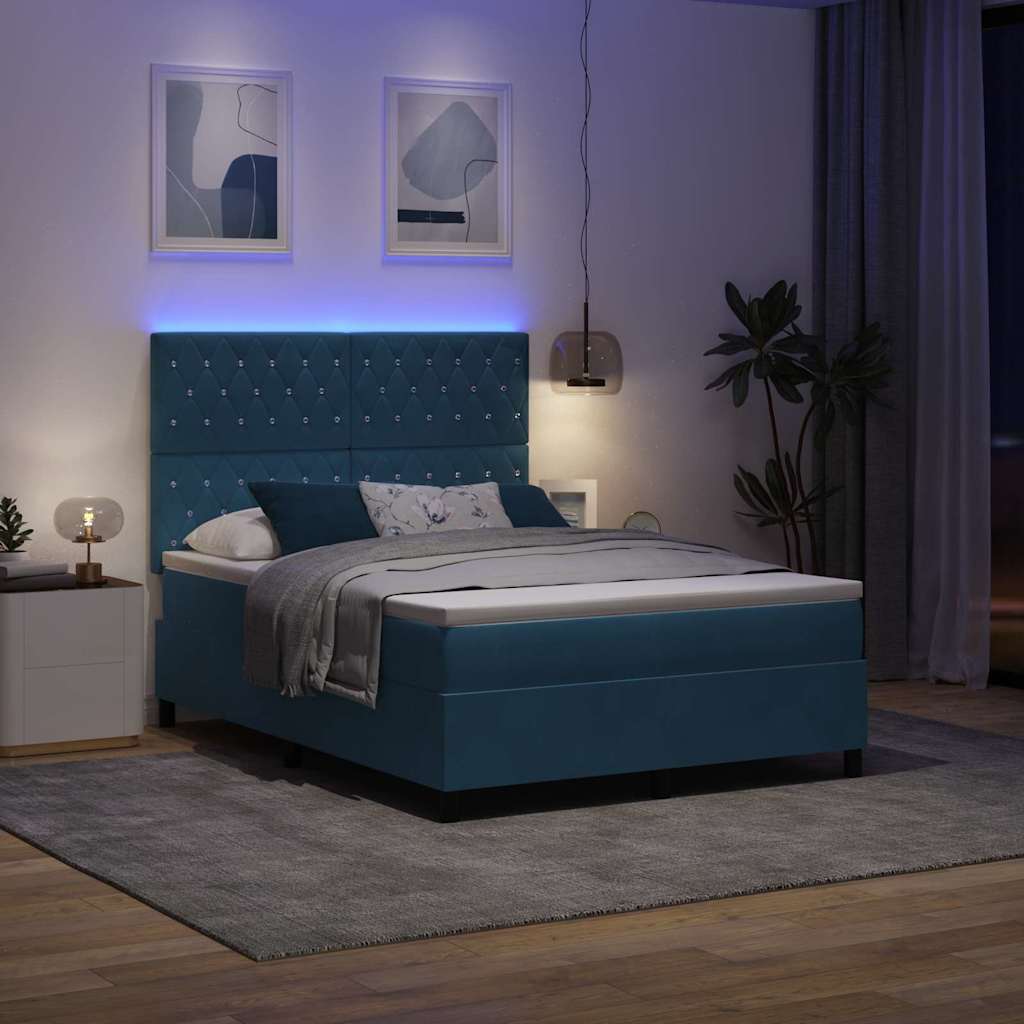 Letto a Sorgente LED Blu Scuro 140 x 200 cm Velluto | homemem39