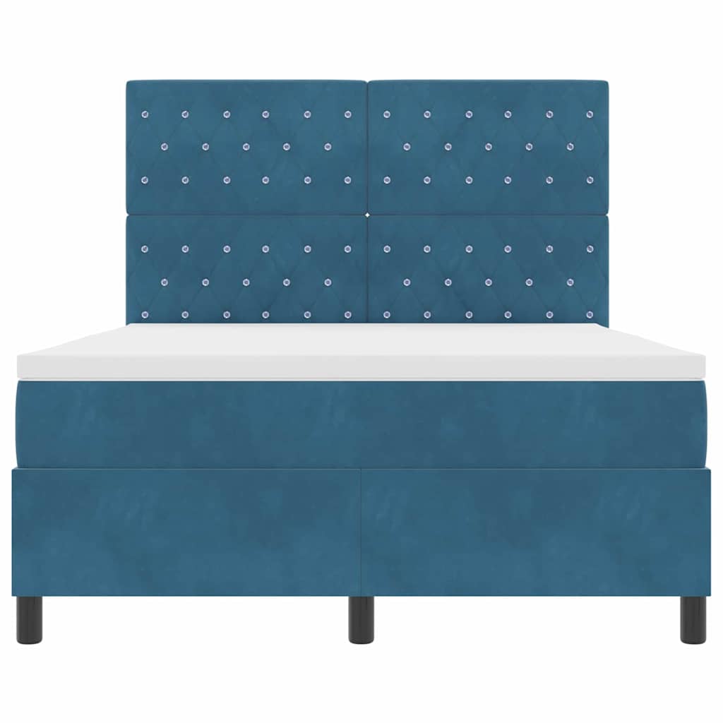 Letto a Sorgente LED Blu Scuro 140 x 200 cm Velluto | homemem39
