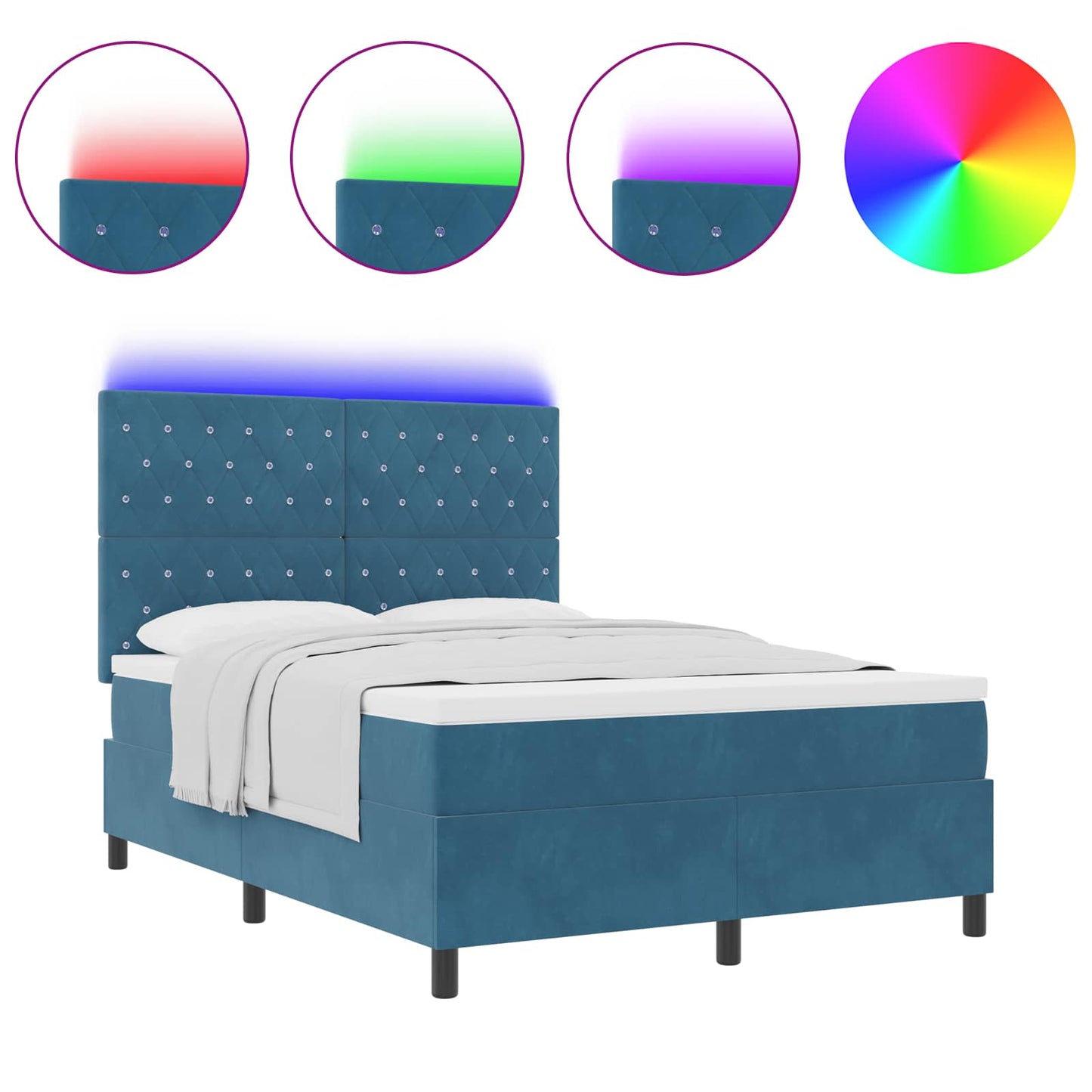 Letto a Sorgente LED Blu Scuro 160 x 200 cm Tessuto
