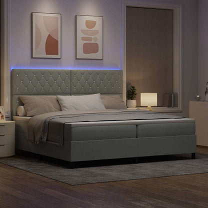 Letto a Sorgente LED Grigio chiaro 200 x 200 cm Velluto | homemem39