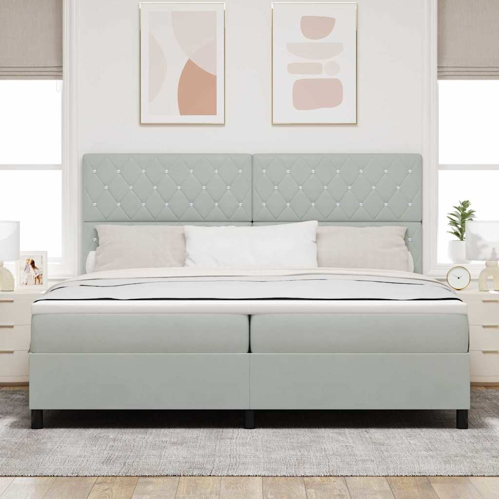 Letto a Sorgente LED Grigio chiaro 200 x 200 cm Velluto | homemem39