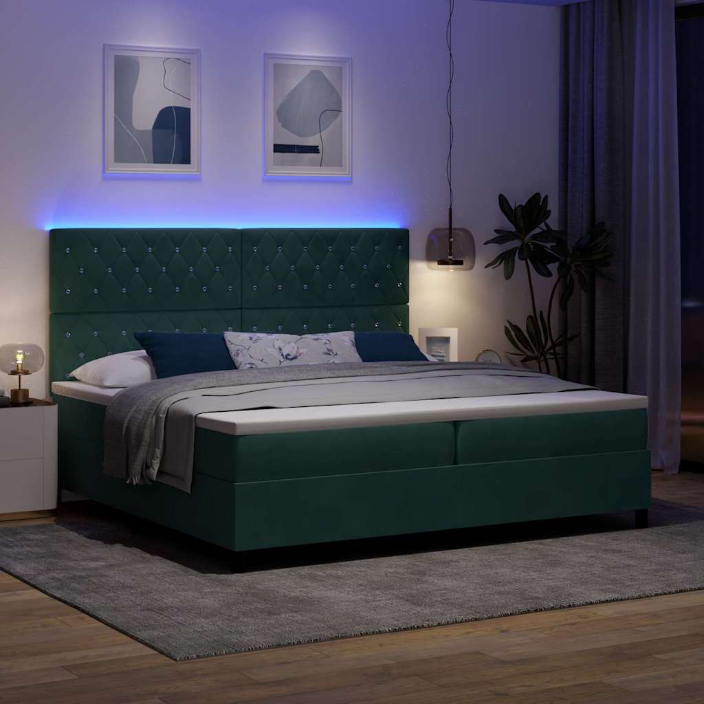 Letto a Sorgente LED Verde Scuro 200 x 200 cm Velluto | homemem39