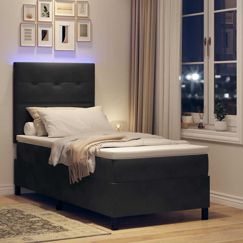 Letto a Sorgente LED con testiera Nero 90 x 190 cm Velluto | homemem39