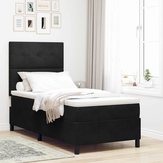 Letto a Sorgente LED con testiera Nero 90 x 190 cm Velluto | homemem39