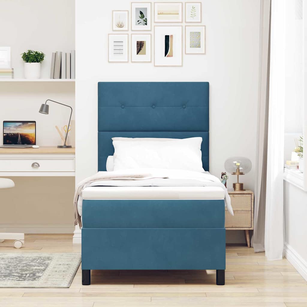 Letto a Sorgente LED con testiera Blu Scuro 90 x 190 cm Velluto | homemem39