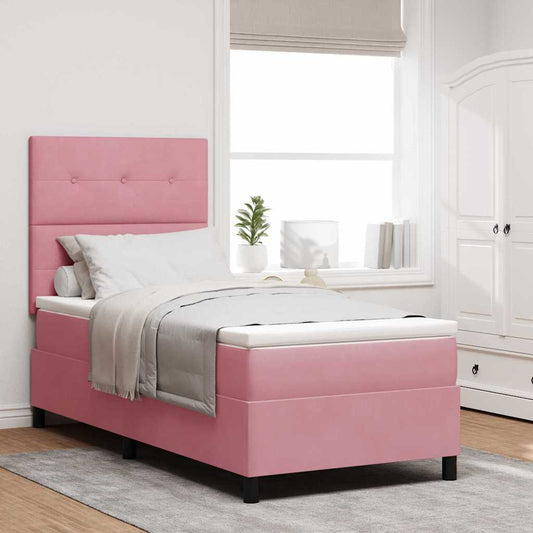Letto a Sorgente LED con testiera Rosa 90 x 200 cm Velluto | homemem39