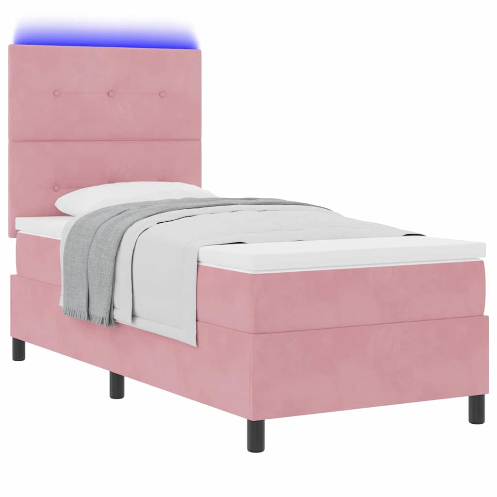 Letto a Sorgente LED con testiera Rosa 90 x 200 cm Velluto | homemem39