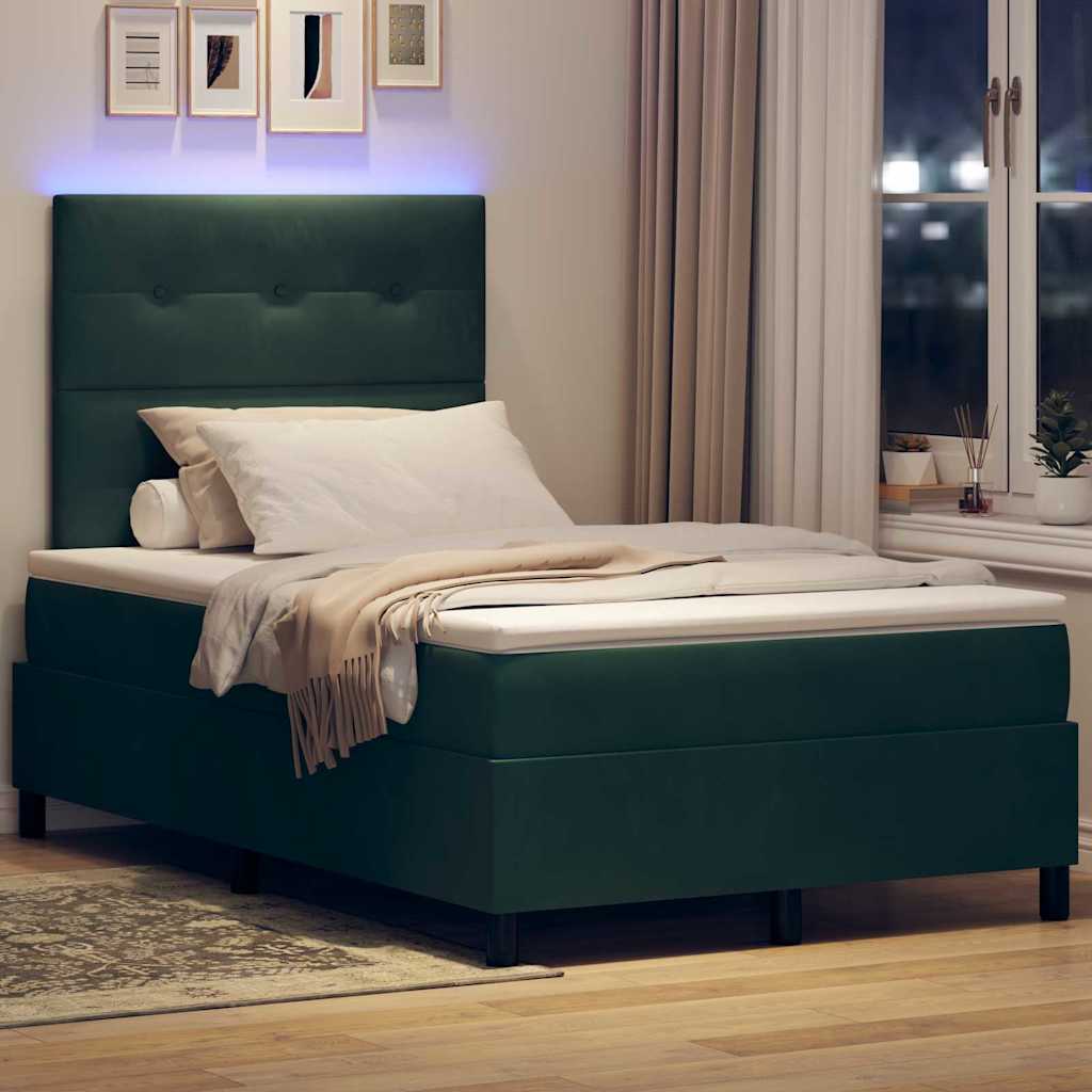 Letto a Sorgente LED Verde Scuro 120 x 190 cm Velluto | homemem39