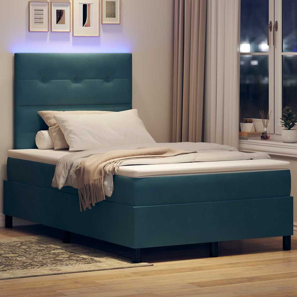 Letto a Sorgente LED Blu Scuro 120 x 200 cm Velluto | homemem39