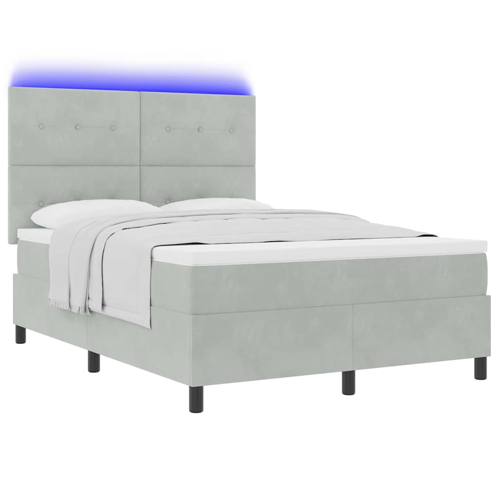 Letto a Sorgente LED Grigio chiaro 140 x 190 cm Velluto | homemem39