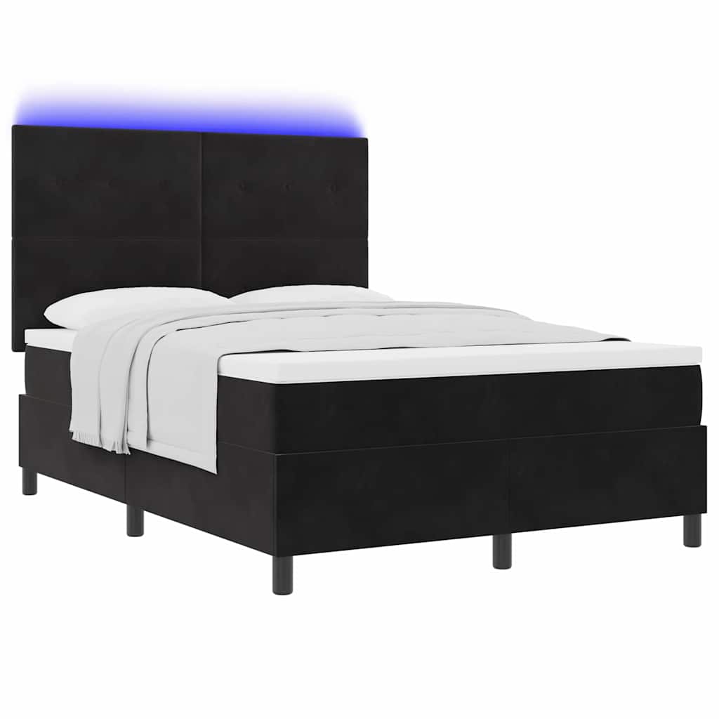 Letto a Sorgente LED con materasso Nero 140 x 190 cm Tessuto