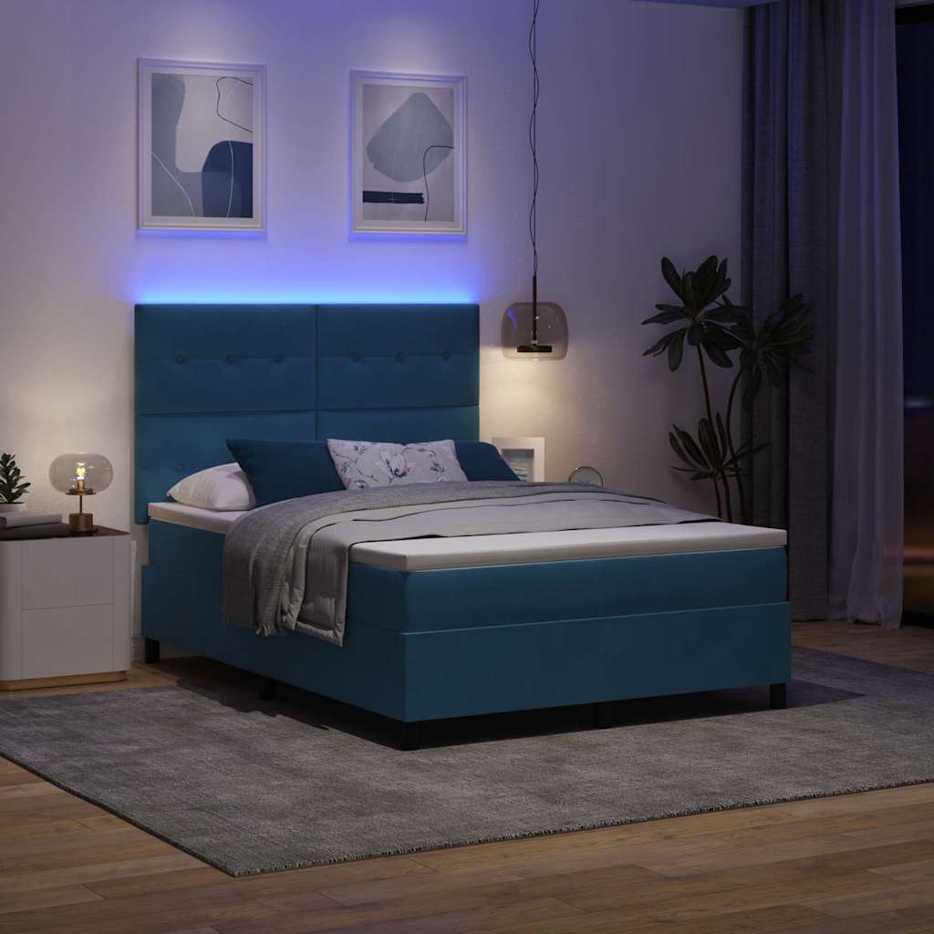 Letto a Sorgente LED Blu Scuro 140 x 190 cm Velluto | homemem39