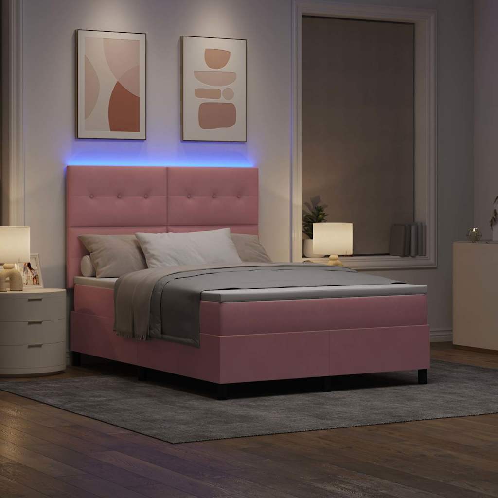Letto a Sorgente LED con testiera Rosa 140 x 200 cm Velluto | homemem39