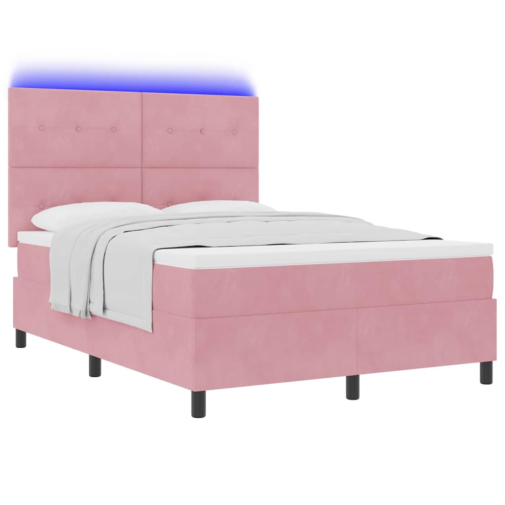 Letto a Sorgente LED con testiera Rosa 140 x 200 cm Velluto | homemem39