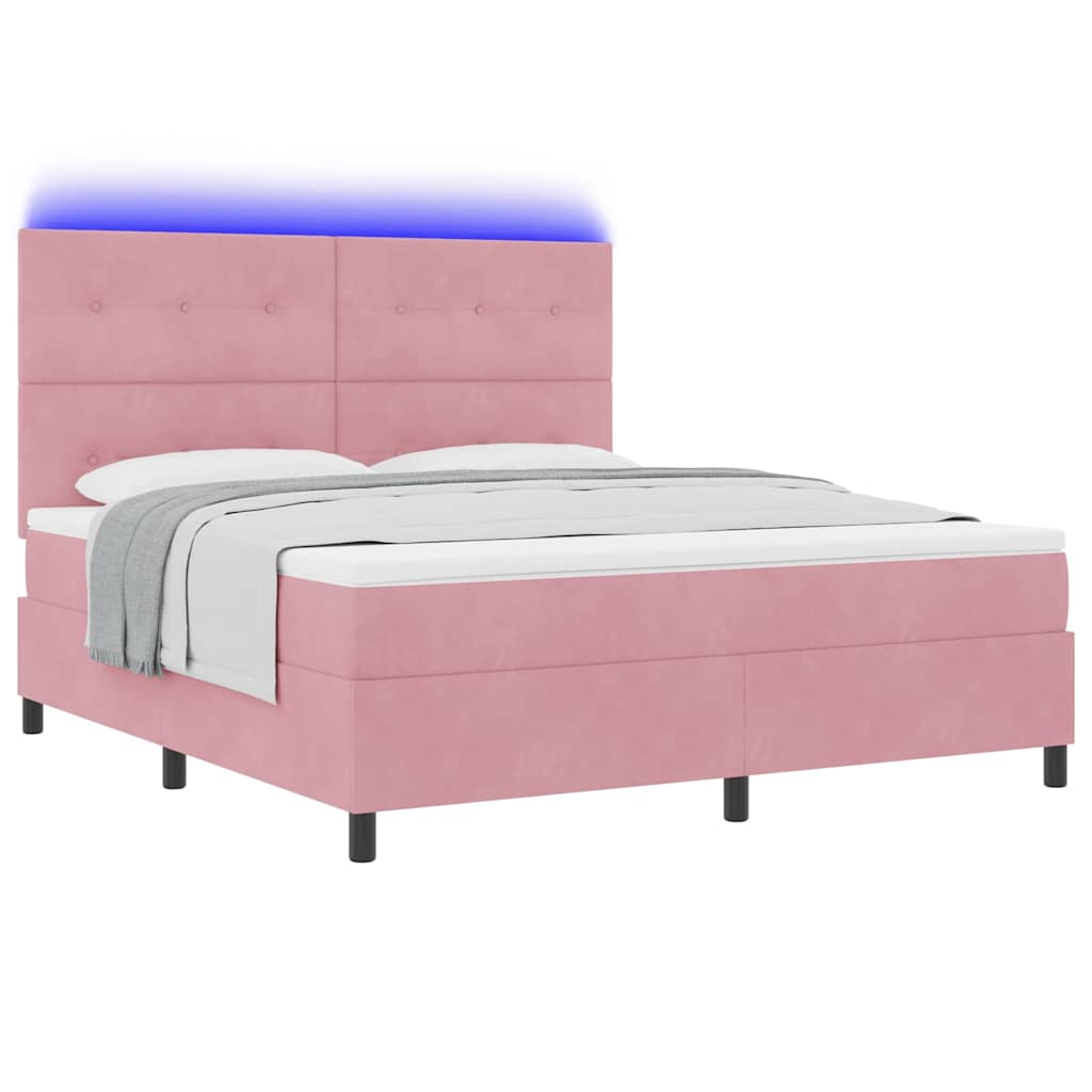 Letto a Sorgente LED con testiera Rosa 180 x 200 cm Velluto | homemem39