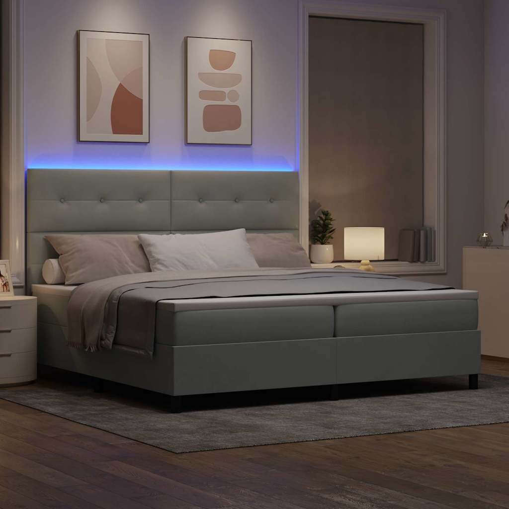 Letto a Sorgente LED Grigio chiaro 200 x 200 cm Velluto | homemem39