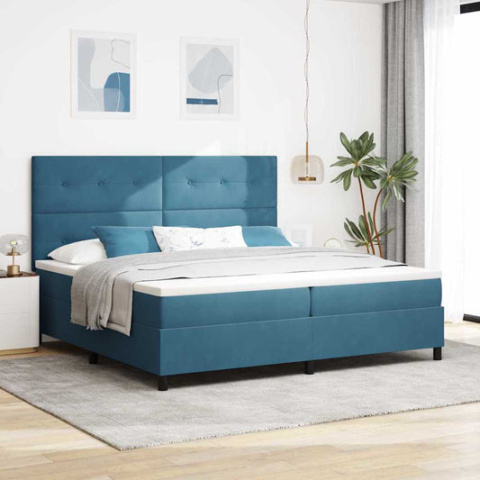 Letto a Sorgente LED Blu Scuro 200 x 200 cm Velluto | homemem39