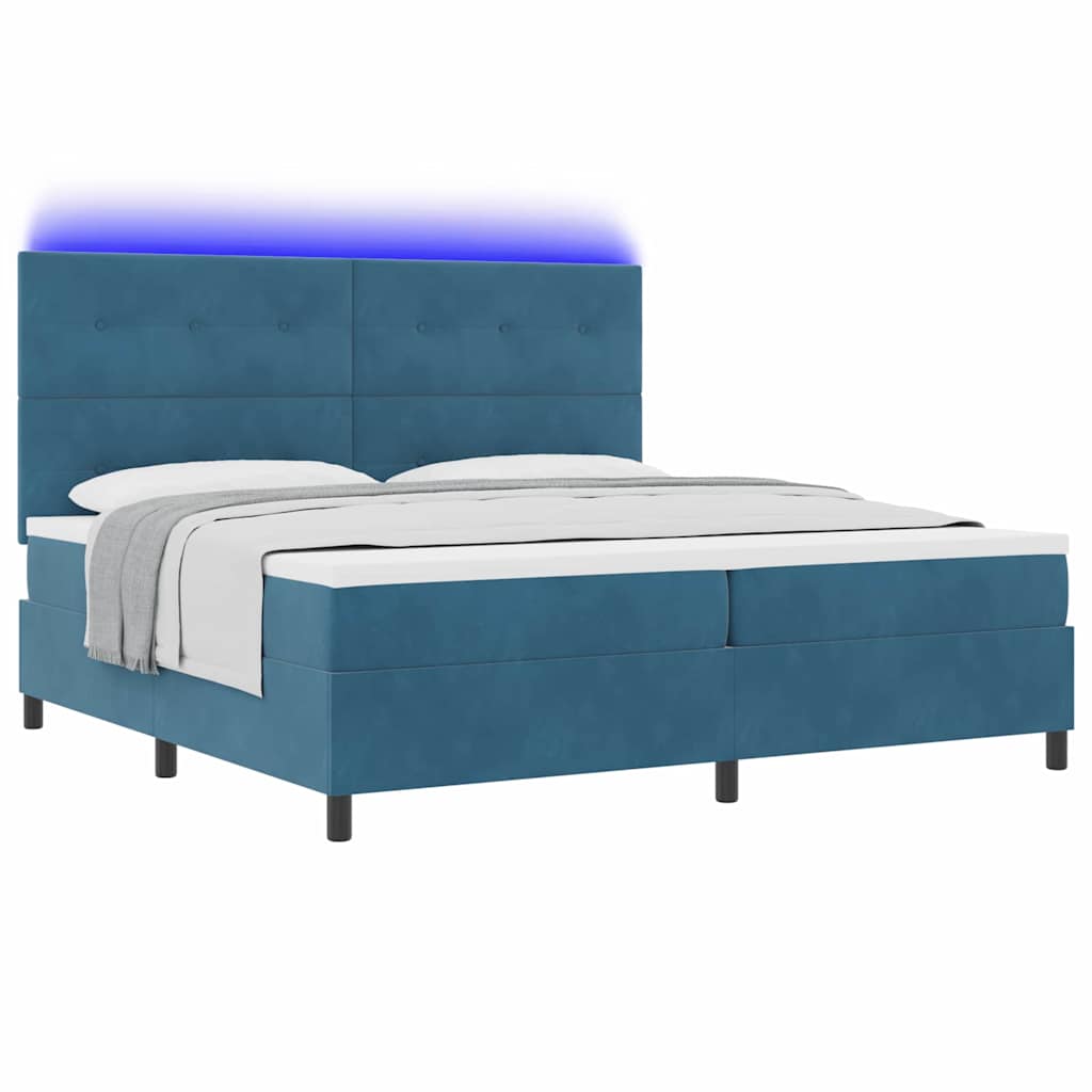 Letto a Sorgente LED Blu Scuro 200 x 200 cm Velluto | homemem39