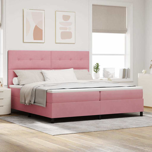 Letto a Sorgente LED con testiera Rosa 200 x 200 cm Velluto | homemem39