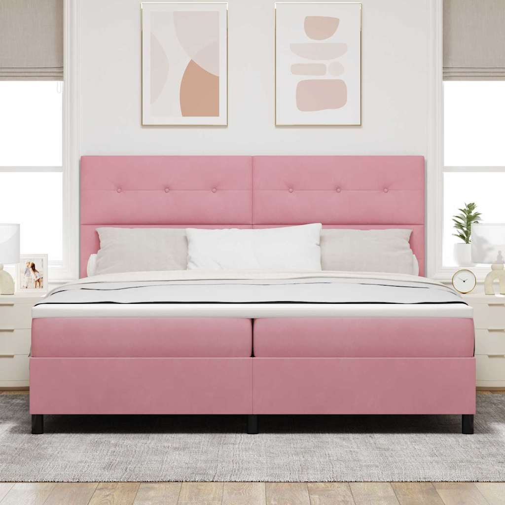 Letto a Sorgente LED con testiera Rosa 200 x 200 cm Velluto | homemem39