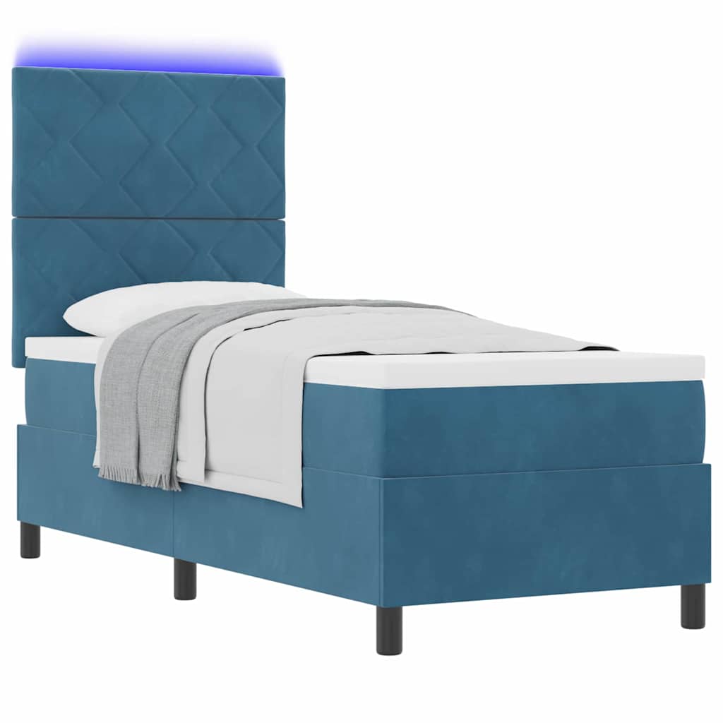 Letto a Sorgente LED con testiera Blu Scuro 80 x 200 cm Velluto | homemem39