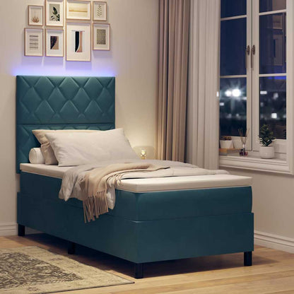 Letto a Sorgente LED con testiera Blu Scuro 90 x 190 cm Velluto | homemem39
