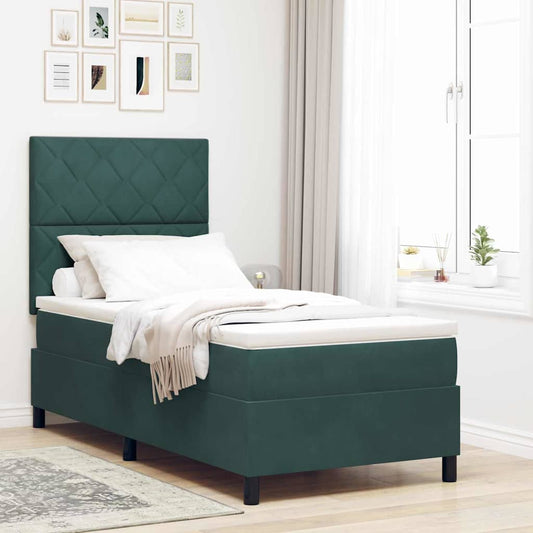 Letto a Sorgente LED Verde Scuro 90 x 200 cm Velluto