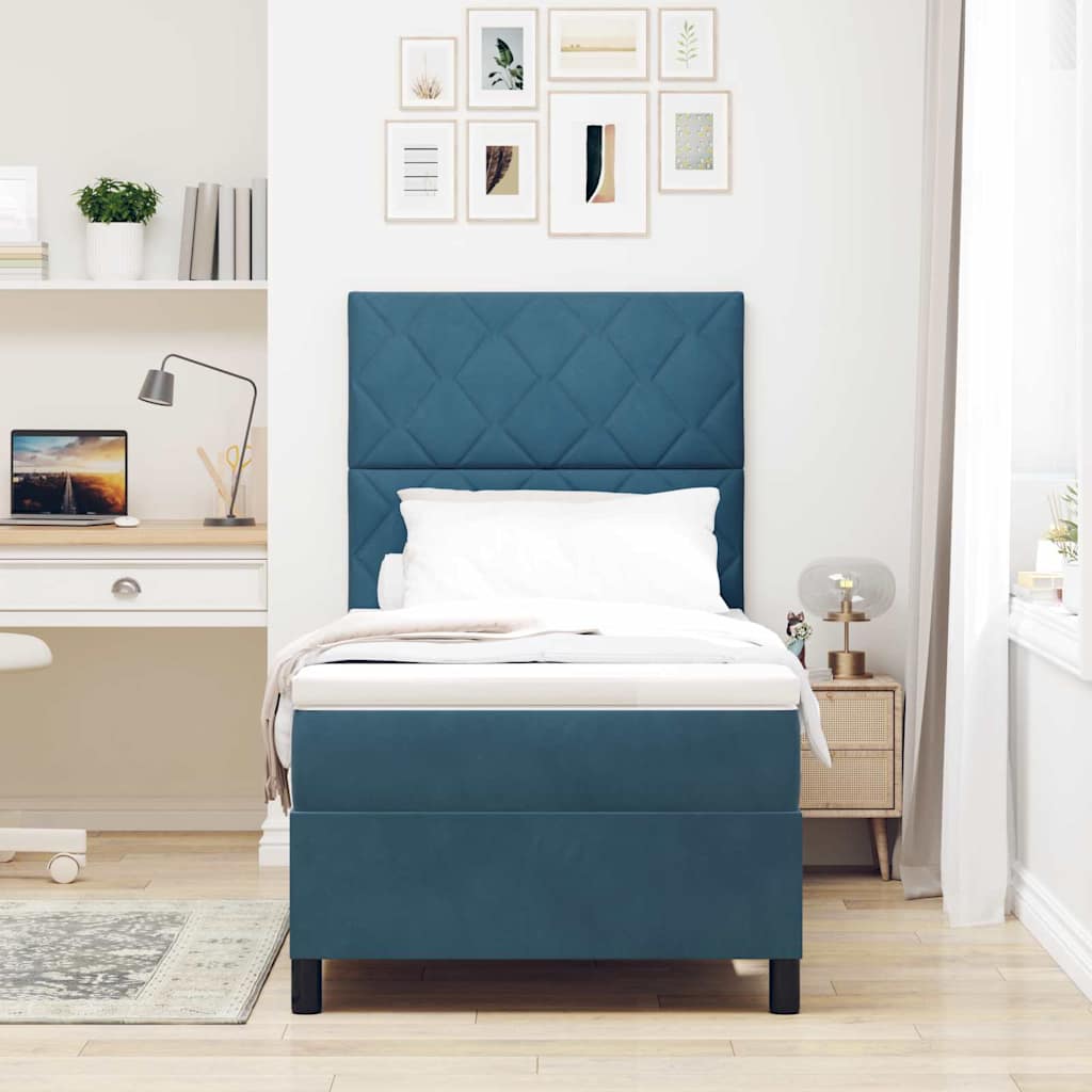 Letto a Sorgente LED con testiera Blu Scuro 90 x 200 cm Tessuto