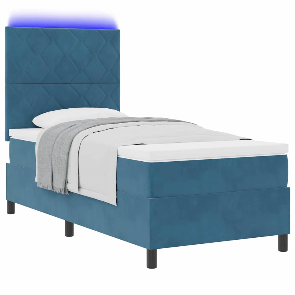 Letto a Sorgente LED con testiera Blu Scuro 90 x 200 cm Tessuto