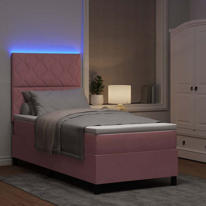 Letto a Sorgente LED con testiera Rosa 90 x 200 cm Velluto | homemem39