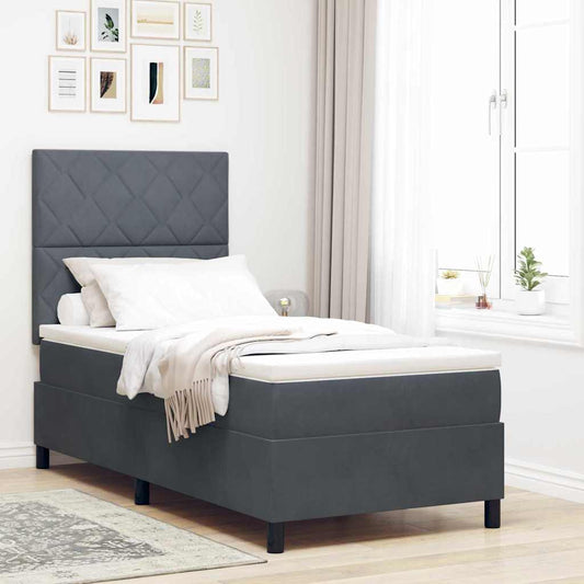 Letto a molle con materasso Grigio scuro 100 x 200 cm Velluto