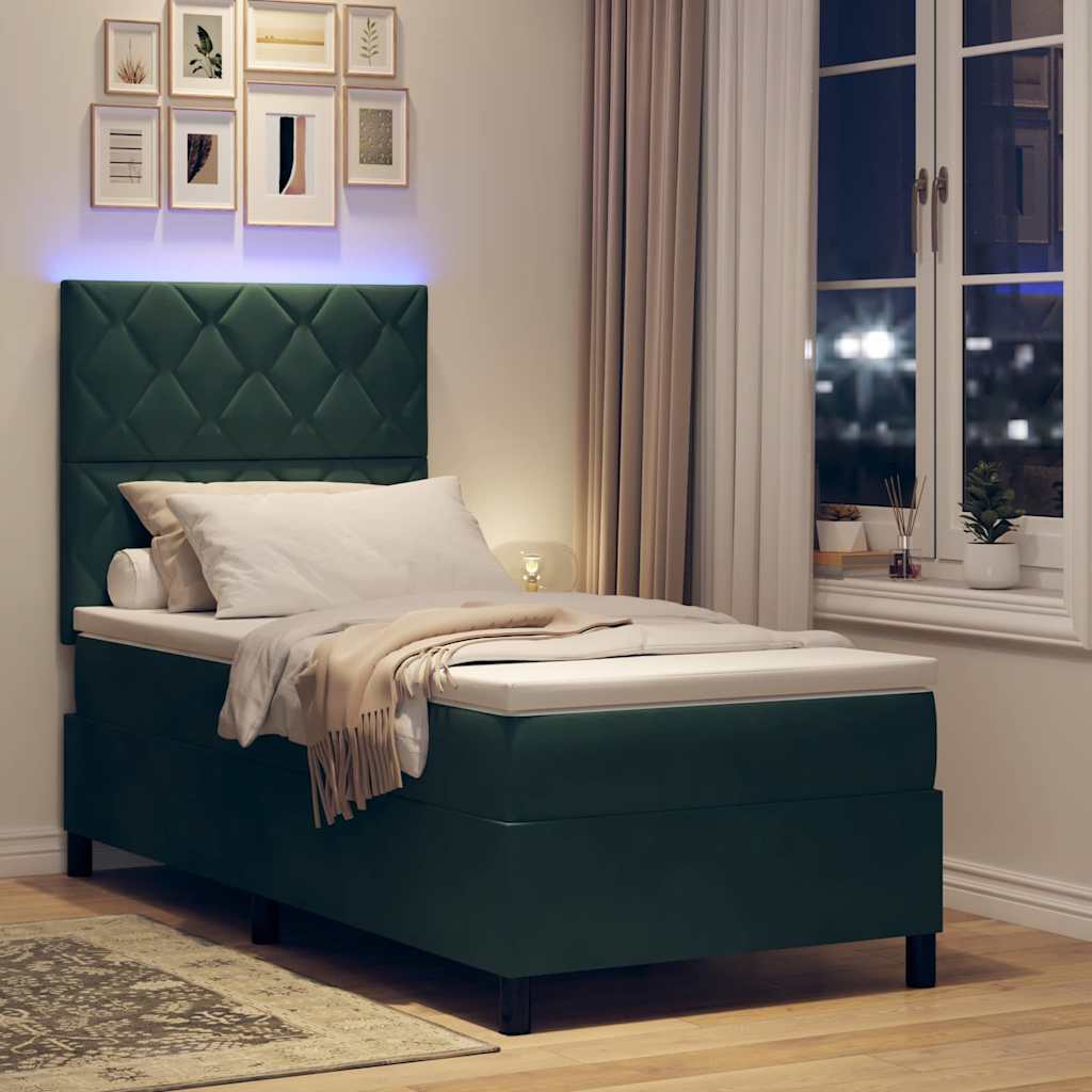 Letto a Sorgente LED Verde Scuro 100 x 200 cm Velluto | homemem39