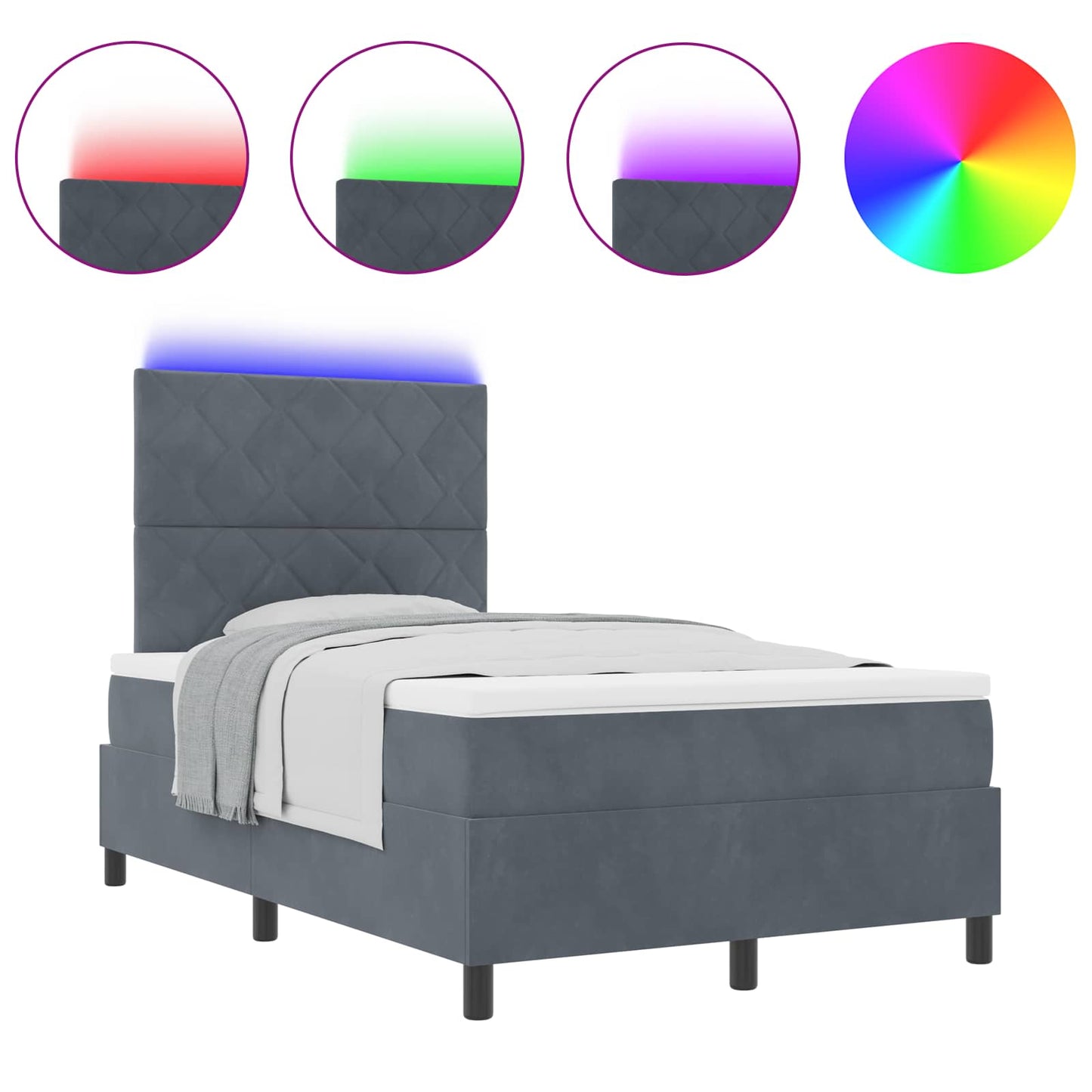 Letto a Sorgente LED Grigio scuro 120 x 200 cm Tessuto