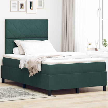 Letto a molle con materasso Verde Scuro 120 x 200 cm Velluto