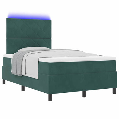 Letto a molle con materasso Verde Scuro 120 x 200 cm Velluto