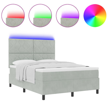 Letto a Sorgente LED Grigio chiaro 140 x 190 cm Tessuto