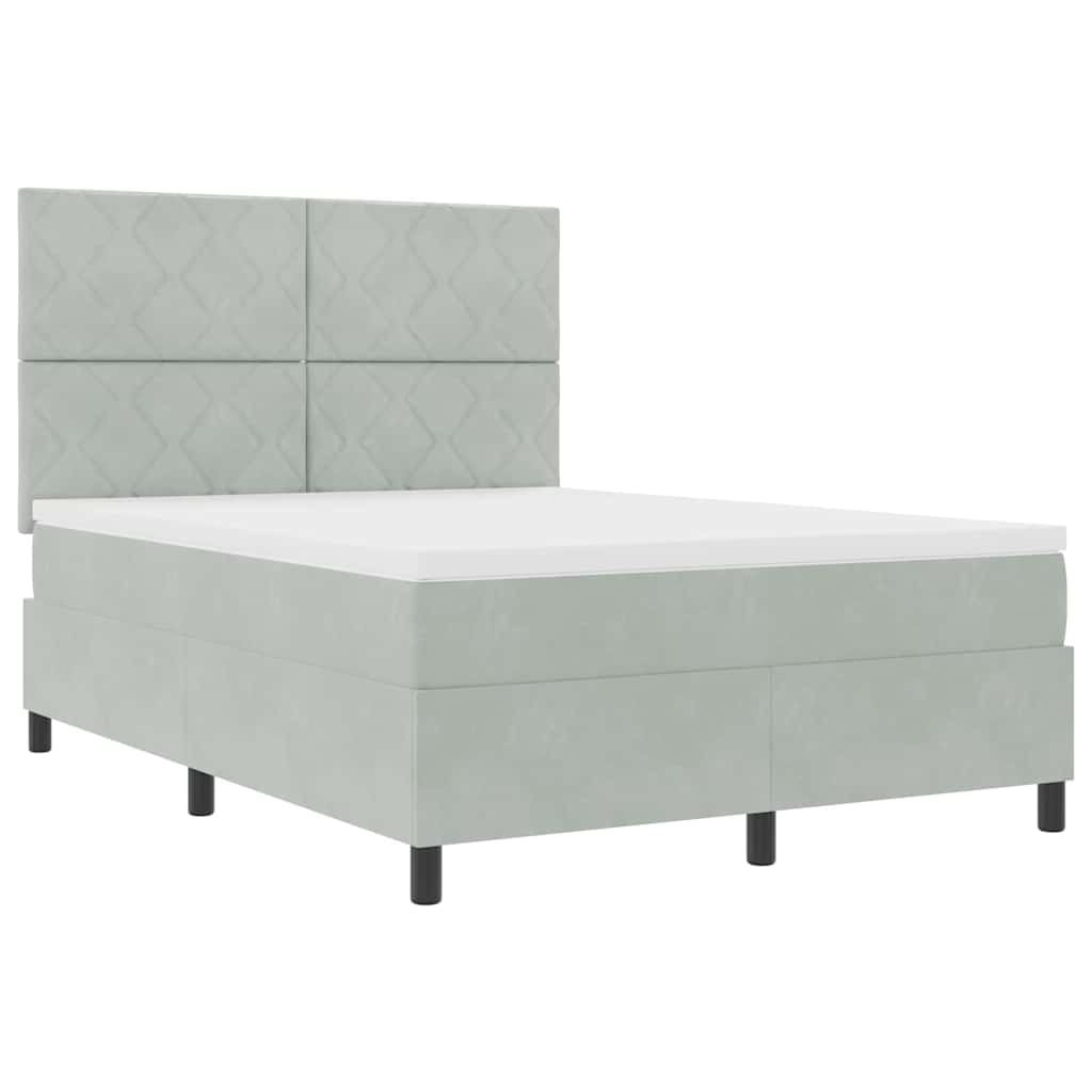 Letto a molle con materasso Grigio chiaro 140 x 190 cm Velluto - homemem39