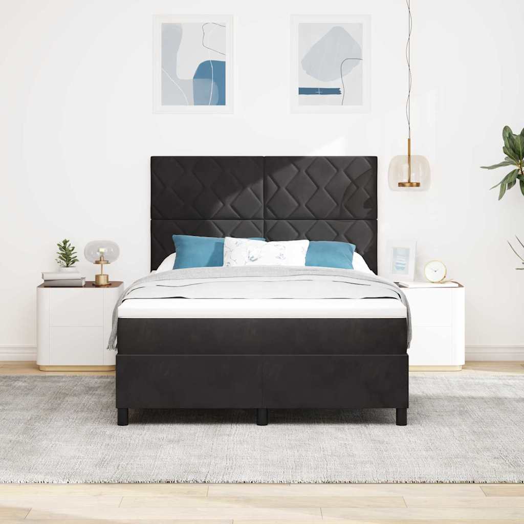 Letto a Sorgente LED con testiera Nero 140 x 190 cm Velluto | homemem39