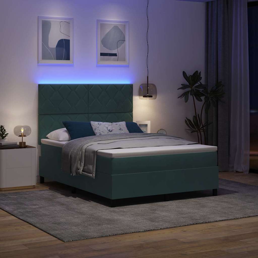 Letto a Sorgente LED Verde Scuro 140 x 200 cm Velluto | homemem39